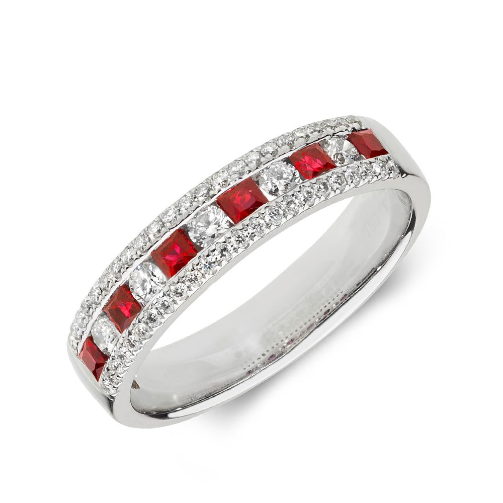 Cluster Diamond and ruby Gemstone Ring