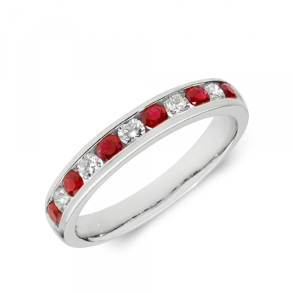 Shop 2.5Mm Half Eternity Diamond And Ruby Gemstone Ring | Abelini