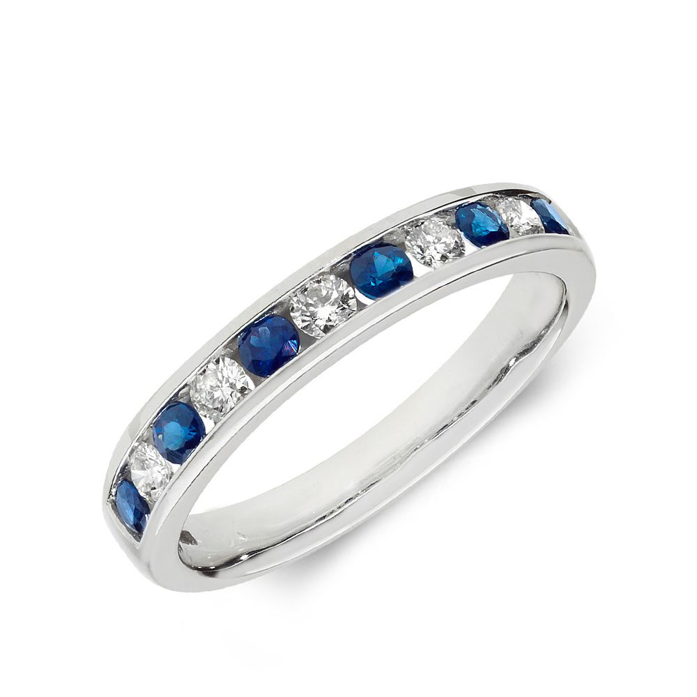 Shop 2.5Mm Channel Set Half Eternity Diamond And Sapphire Ring