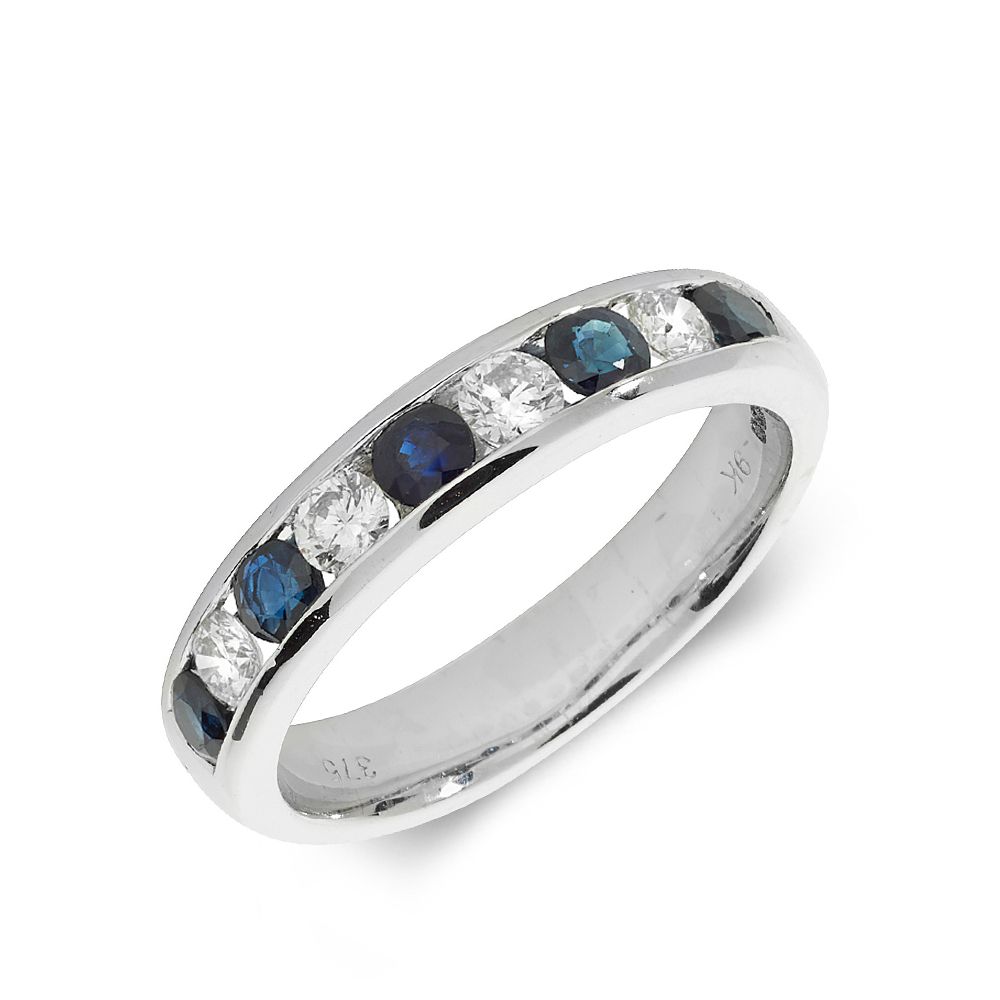 Buy 3.0Mm Half Eternity Diamond And Sapphire Rings - Abelini