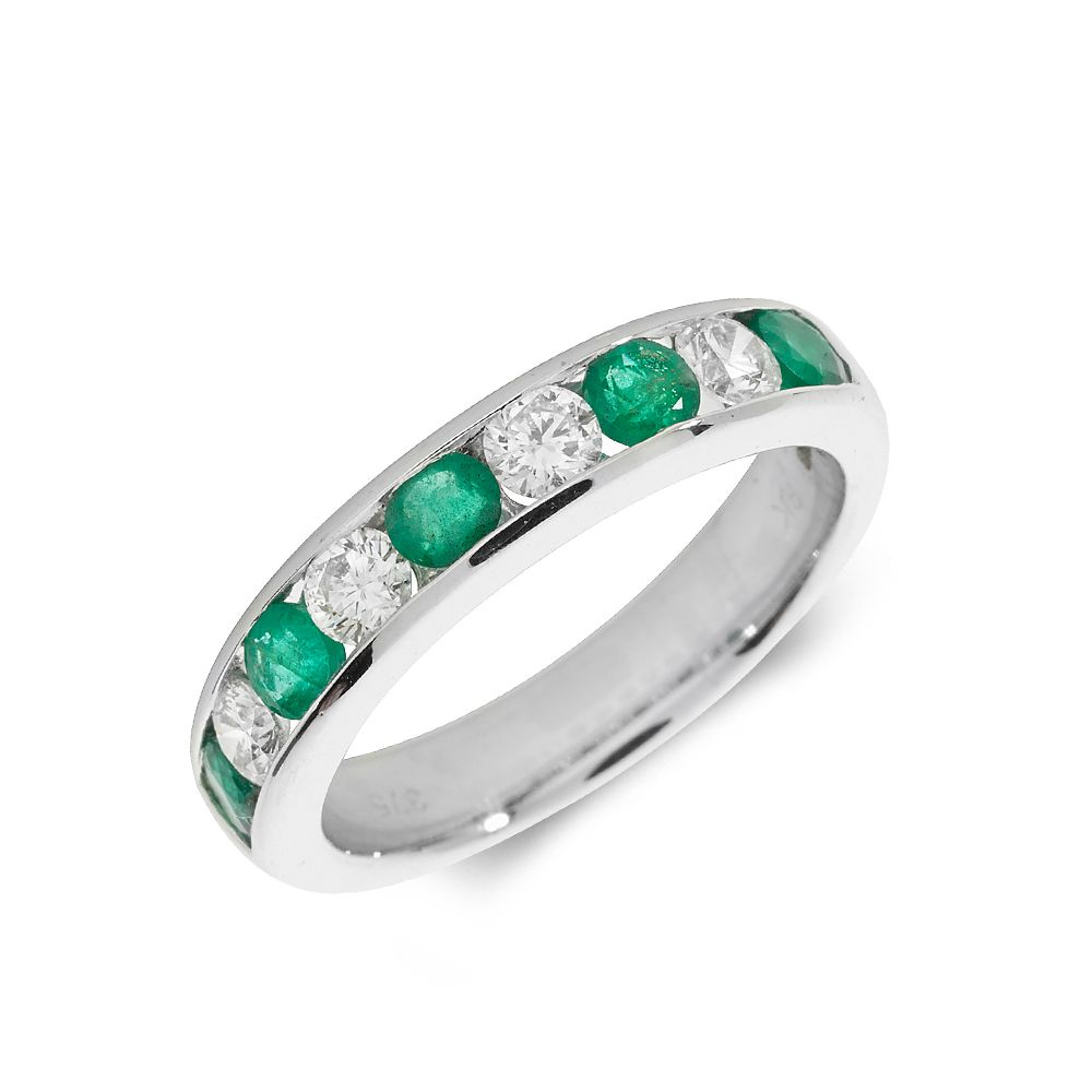 Buy 3.5Mm Half Eternity Diamond And Emerald Ring - Abelini