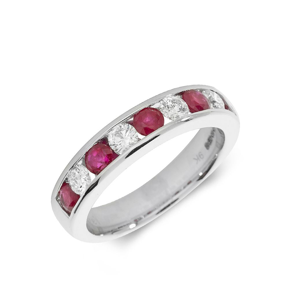 3.5mm Half Eternity Lab Grown Diamond and ruby Gemstone Ring