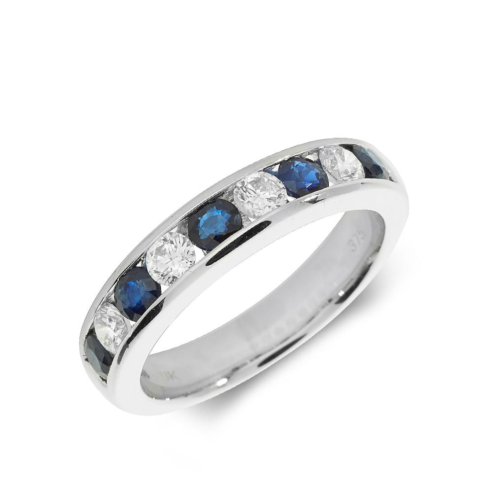 Buy 3.5Mm Half Eternity Diamond And Sapphire Rings - Abelini
