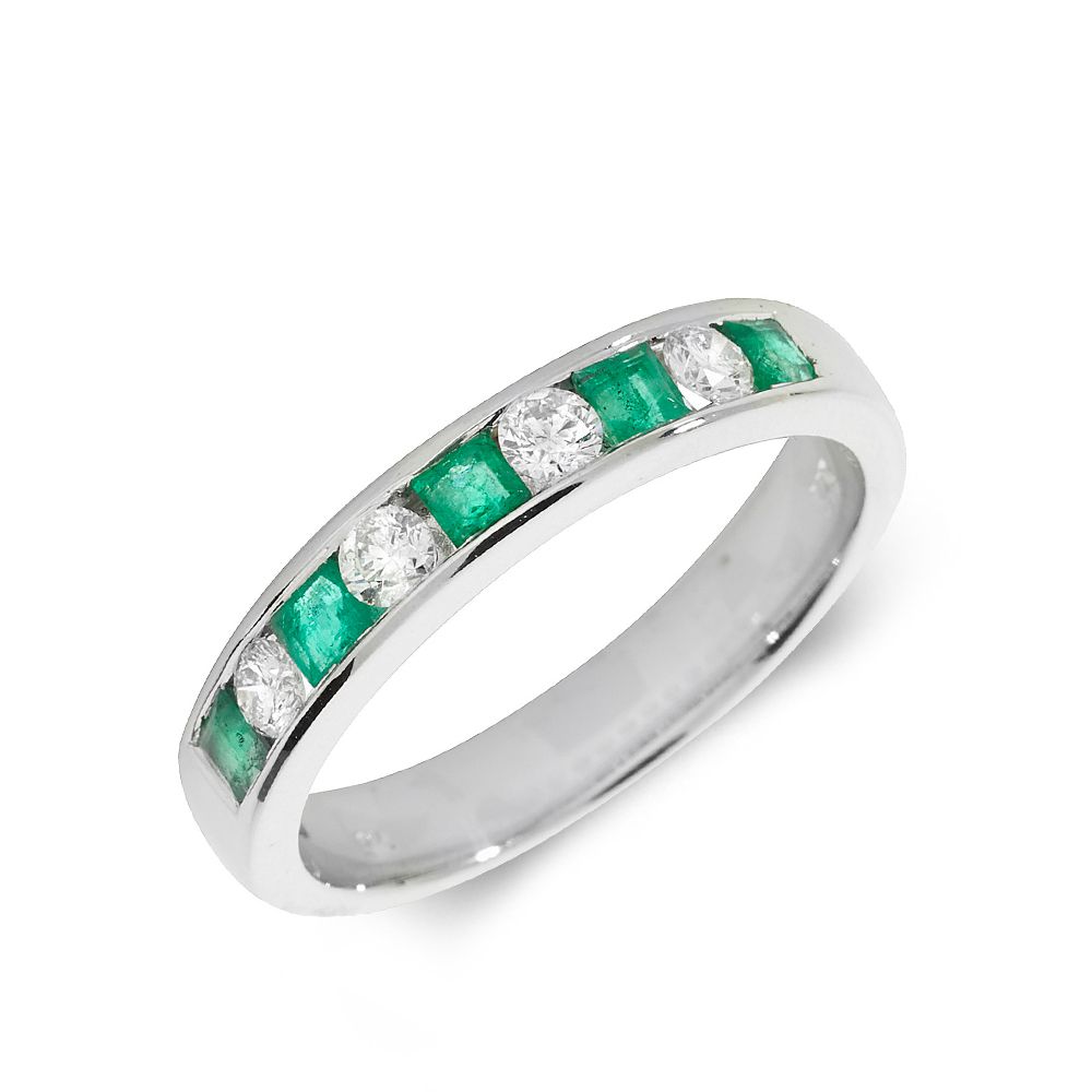3.0mm Channel Set Half Eternity Diamond and emerald ring