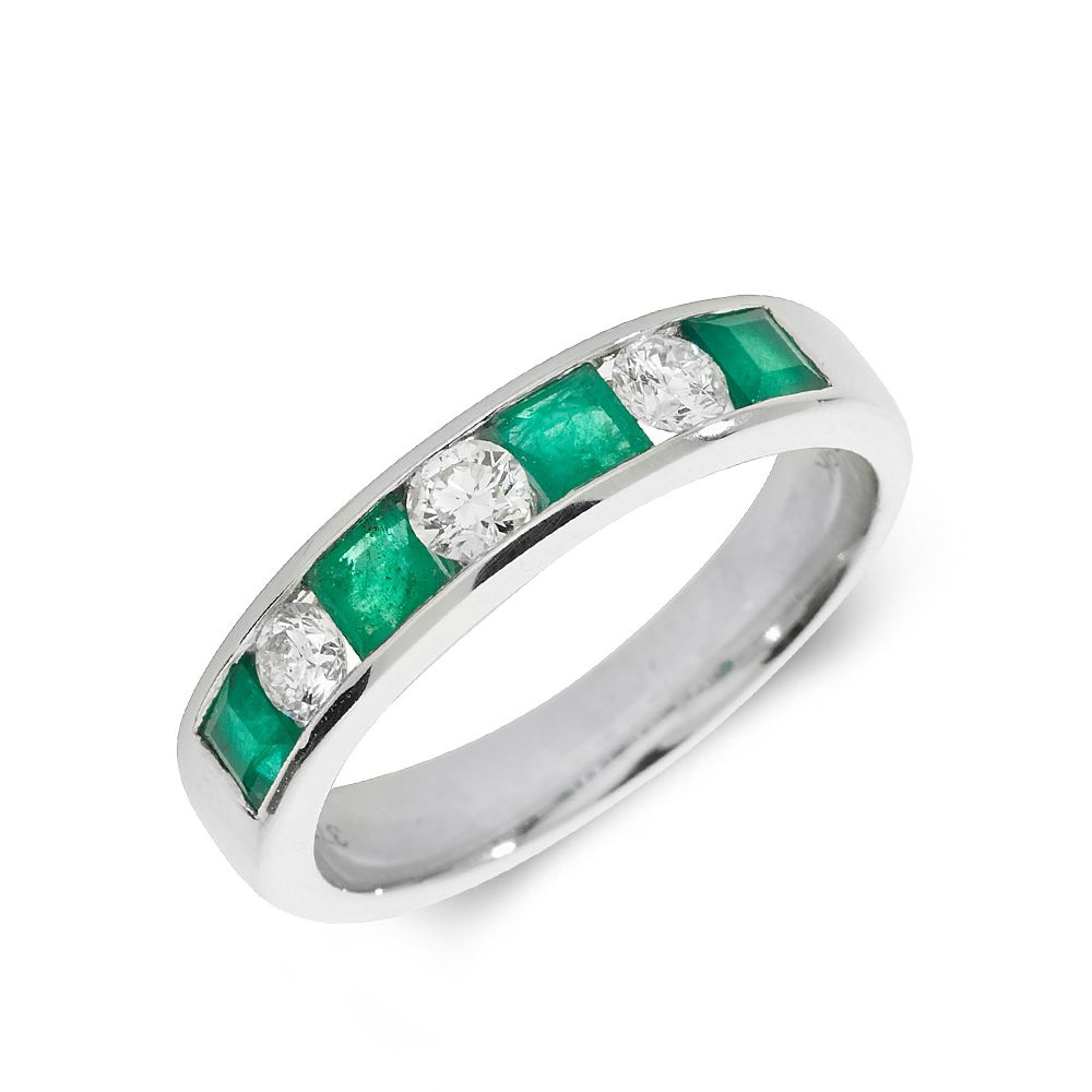 3.5mm Channel Set Half Eternity Lab Grown Diamond and emerald ring