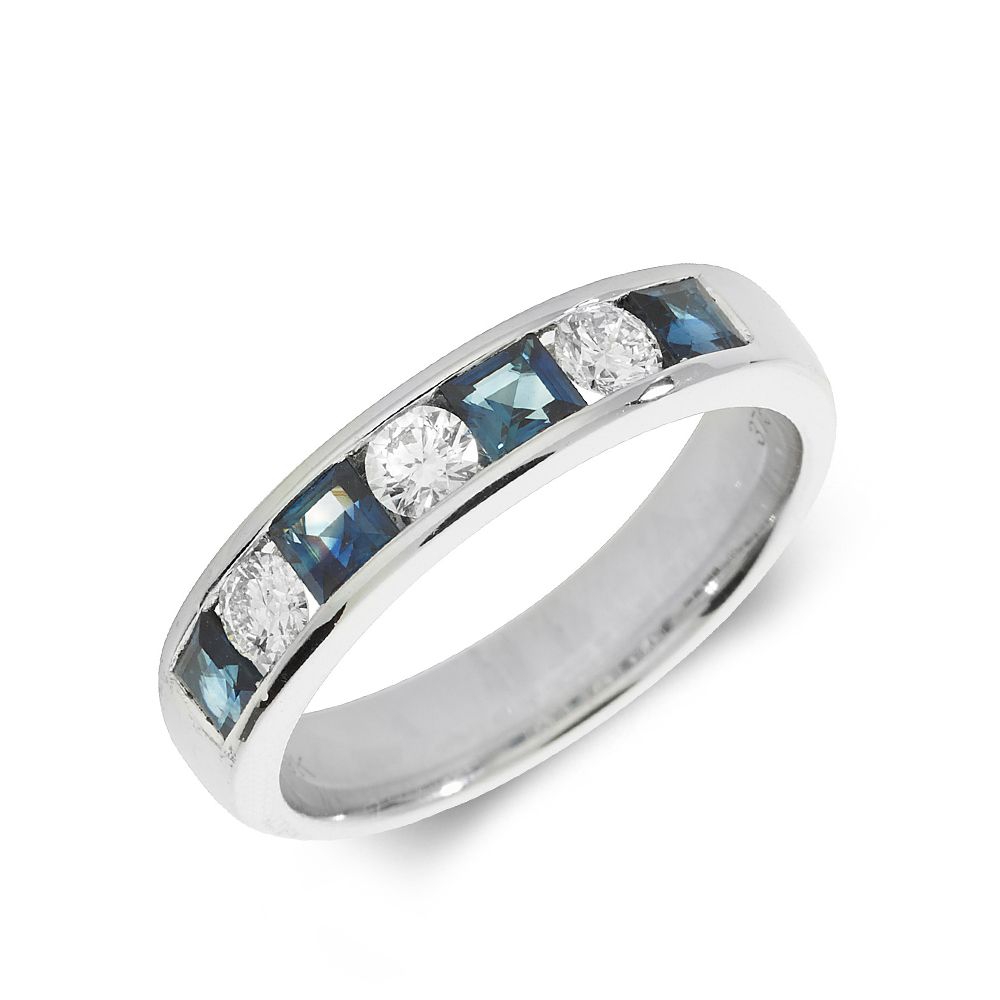 3.5mm Channel Set Half Eternity Lab Grown Diamond and sapphire rings