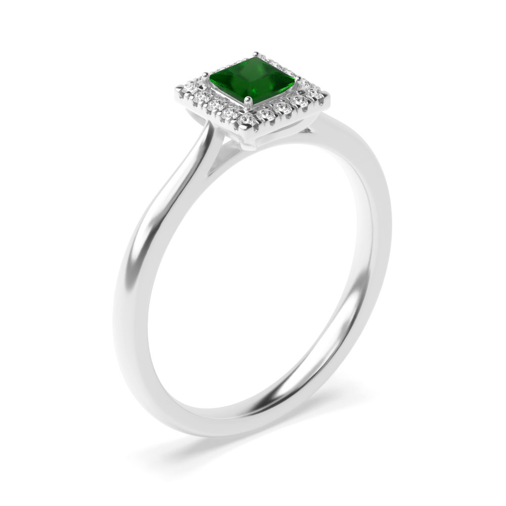 Gemstone Ring With 0.35Ct Princess Shape Emerald And Diamonds