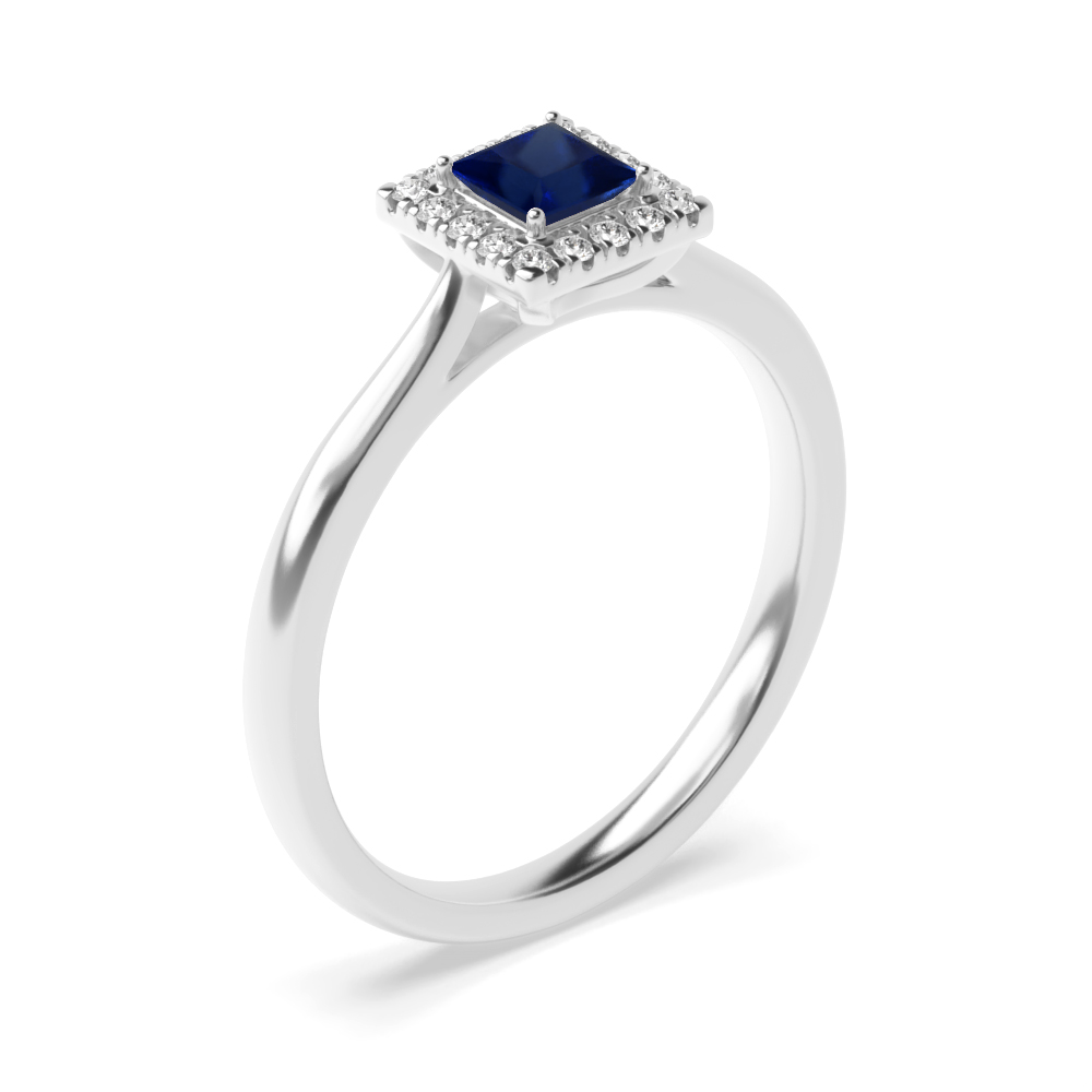 Gemstone Ring With 0.35ct Princess Shape Blue Sapphire and Diamonds