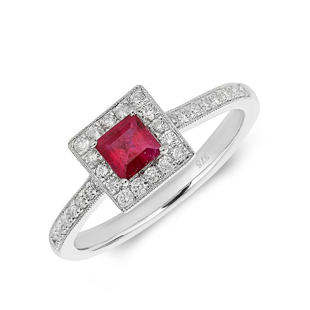 Gemstone Ring With 0.5ct Princess Shape Ruby and Diamonds