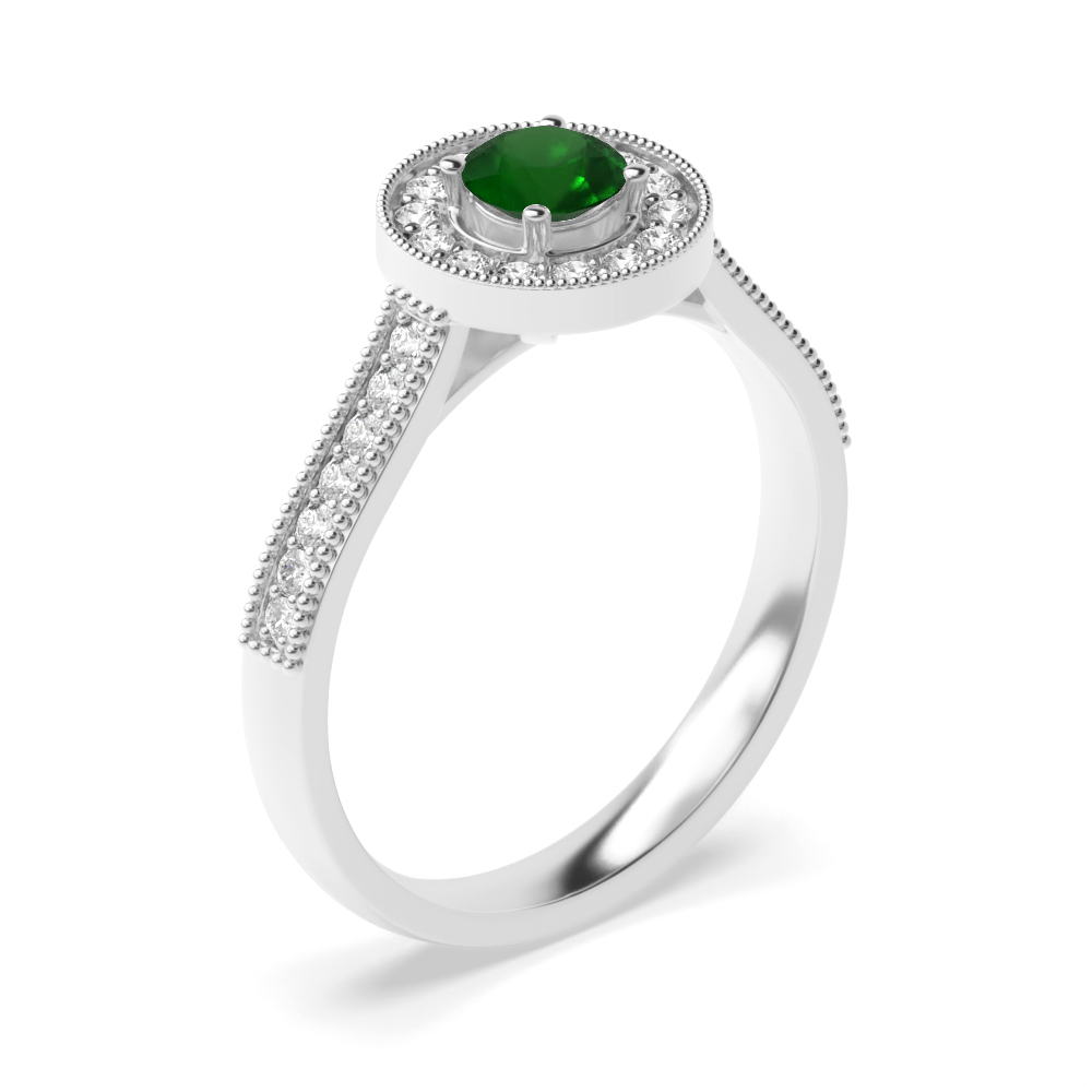 Gemstone Ring With 0.35ct Round Shape Emerald and Diamonds
