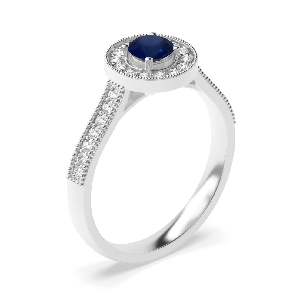 Gemstone Ring With 0.35ct Round Shape Blue Sapphire and Diamonds