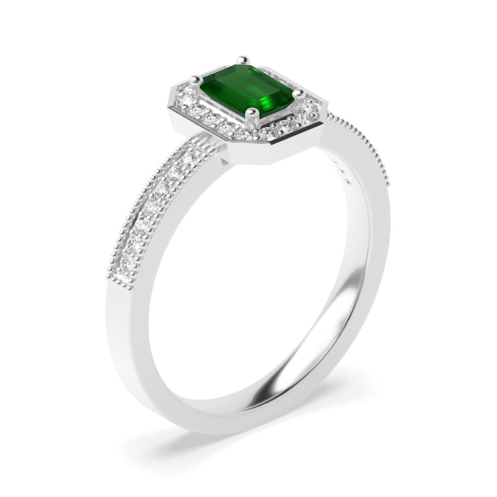 Gemstone Ring With 0.6Ct Emerald Cut Emerald And Diamonds