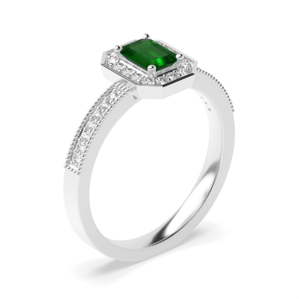 Gemstone Ring With 0.5ct Emerald Shape Emerald and Diamonds