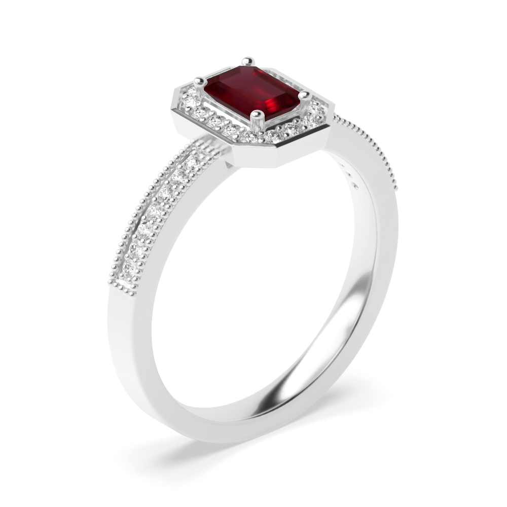 Gemstone Ring With 0.6ct Emerald Shape Ruby and Diamonds