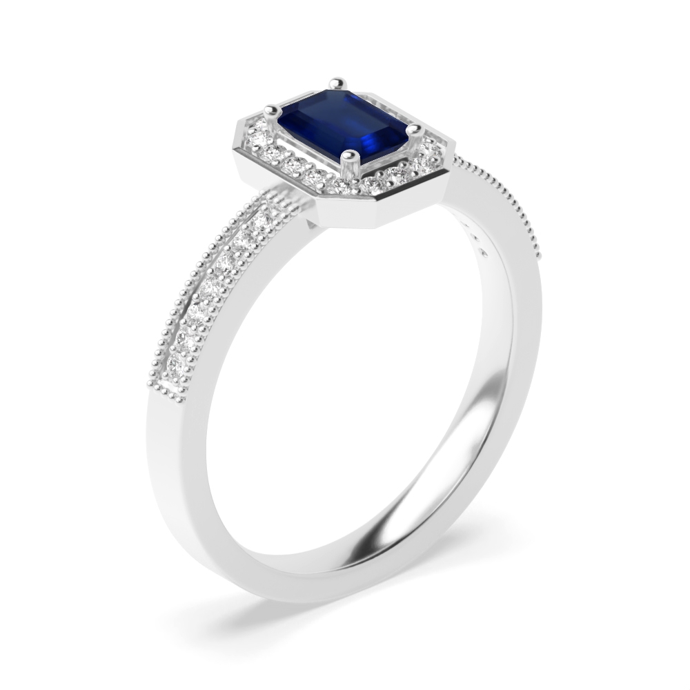 Gemstone Ring With 0.5ct Emerald Shape Blue Sapphire and Diamonds