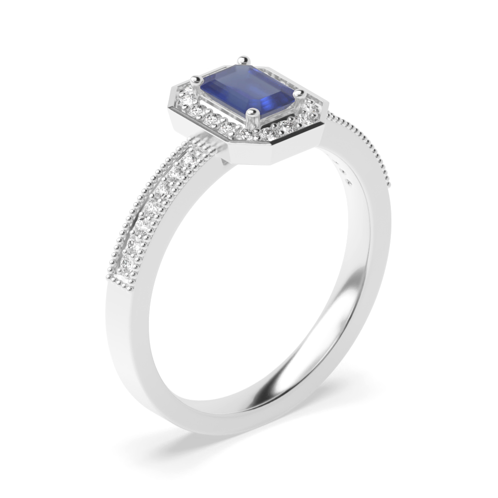 Gemstone Ring With 0.6Ct Emerald Shape Tanzanite And Diamonds