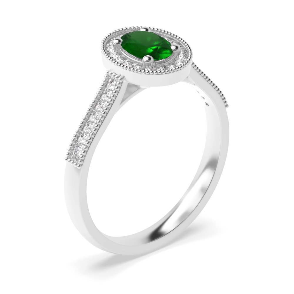 Gemstone Ring With 0.75ct Oval Shape Emerald and Diamonds