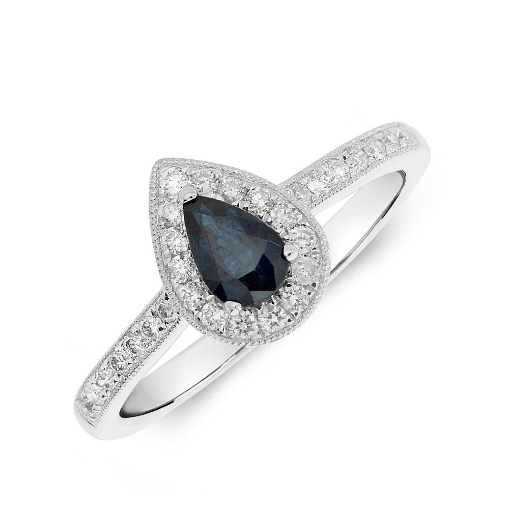 Gemstone Ring With 0.3ct Pear Shape Blue Sapphire and Diamonds