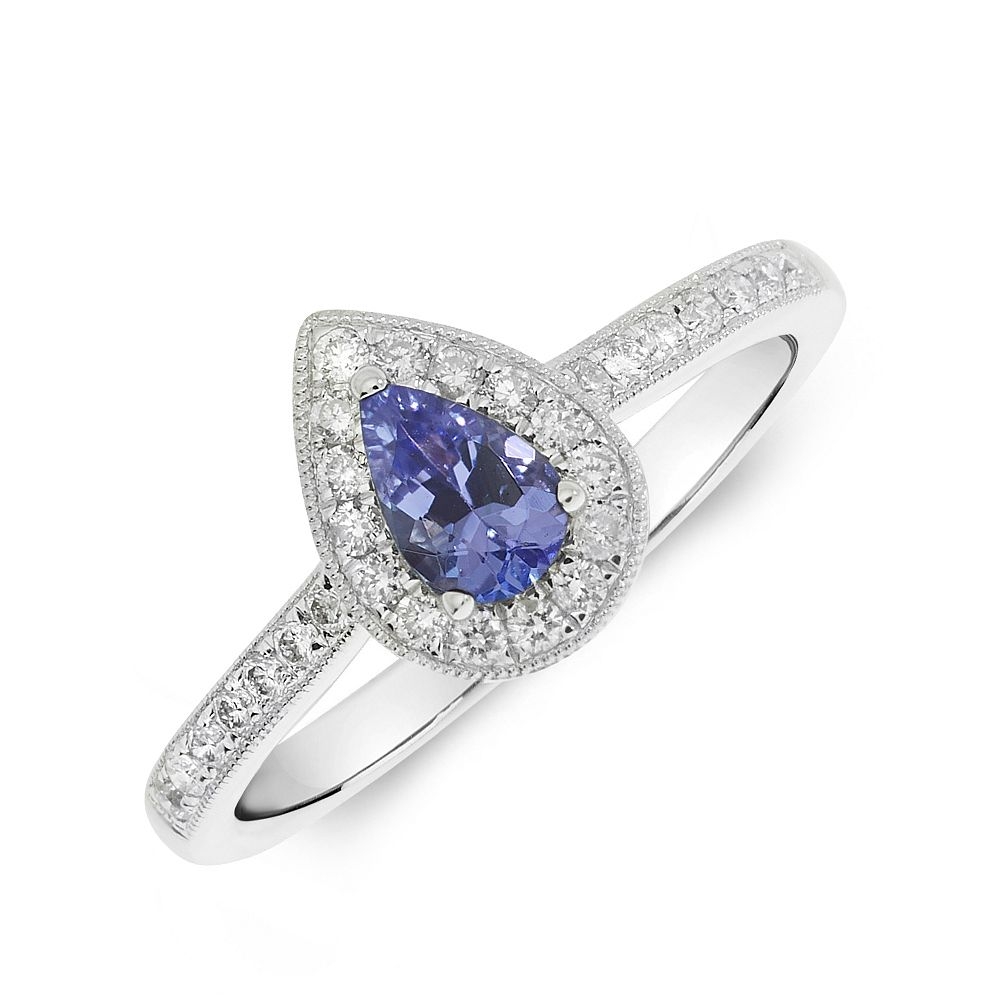 Gemstone Ring With 0.3Ct Pear Shape Tanzanite And Lab Grown Diamonds
