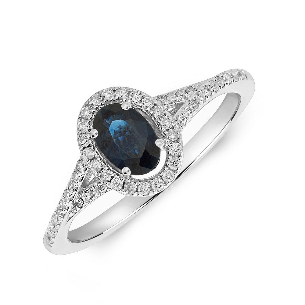 Gemstone Ring With 0.55ct Oval Shape Blue Sapphire and Diamonds