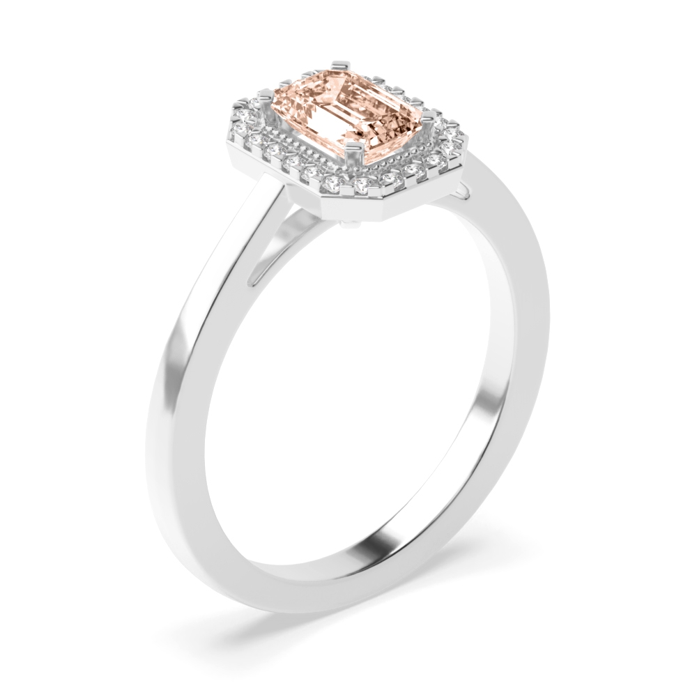 Gemstone Ring With 7X5mm Emerald Shape Morganite and Diamonds