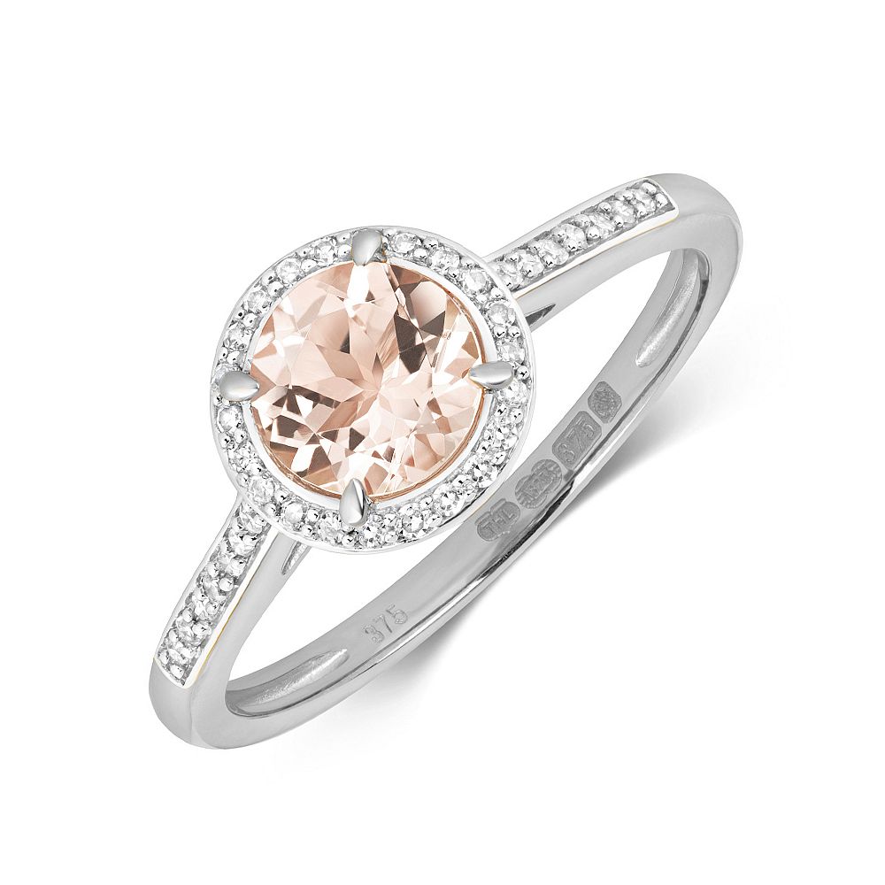 Gemstone Ring With 6.0mm Round Shape Morganite and Diamonds