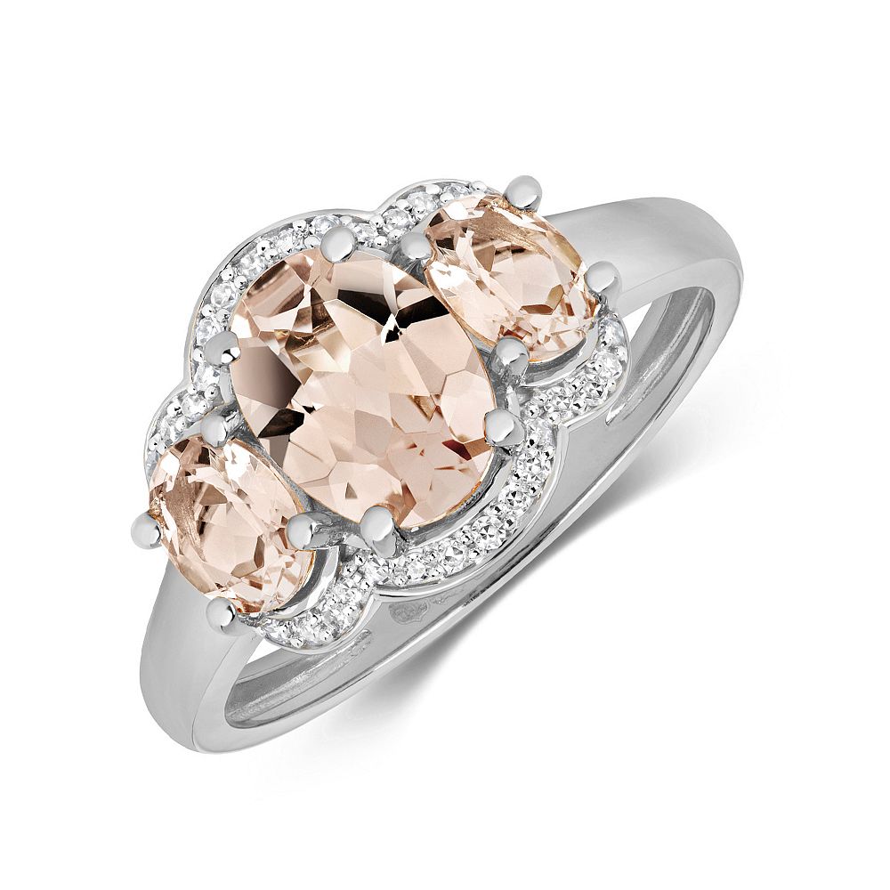 Gemstone Ring With 8X6 & 5X4mm Oval Shape Morganite and Diamonds