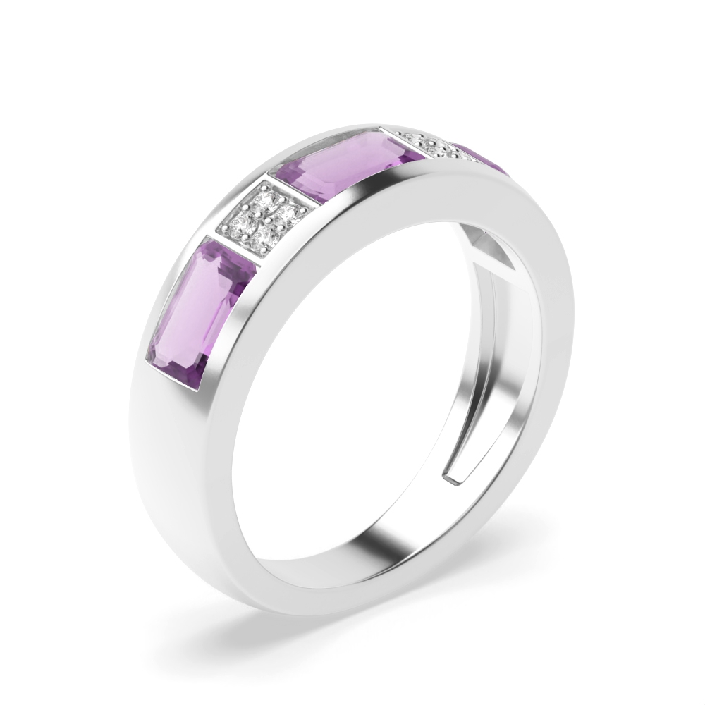 Buy Rectangular Shape Diamond And Amethyst Rings - Abelini