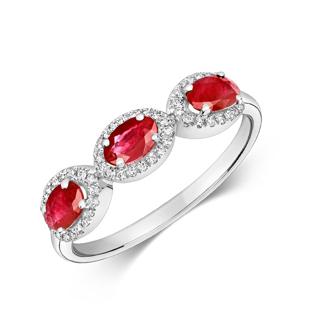Gemstone Ring With 0.85mm Oval Shape Ruby and Diamonds