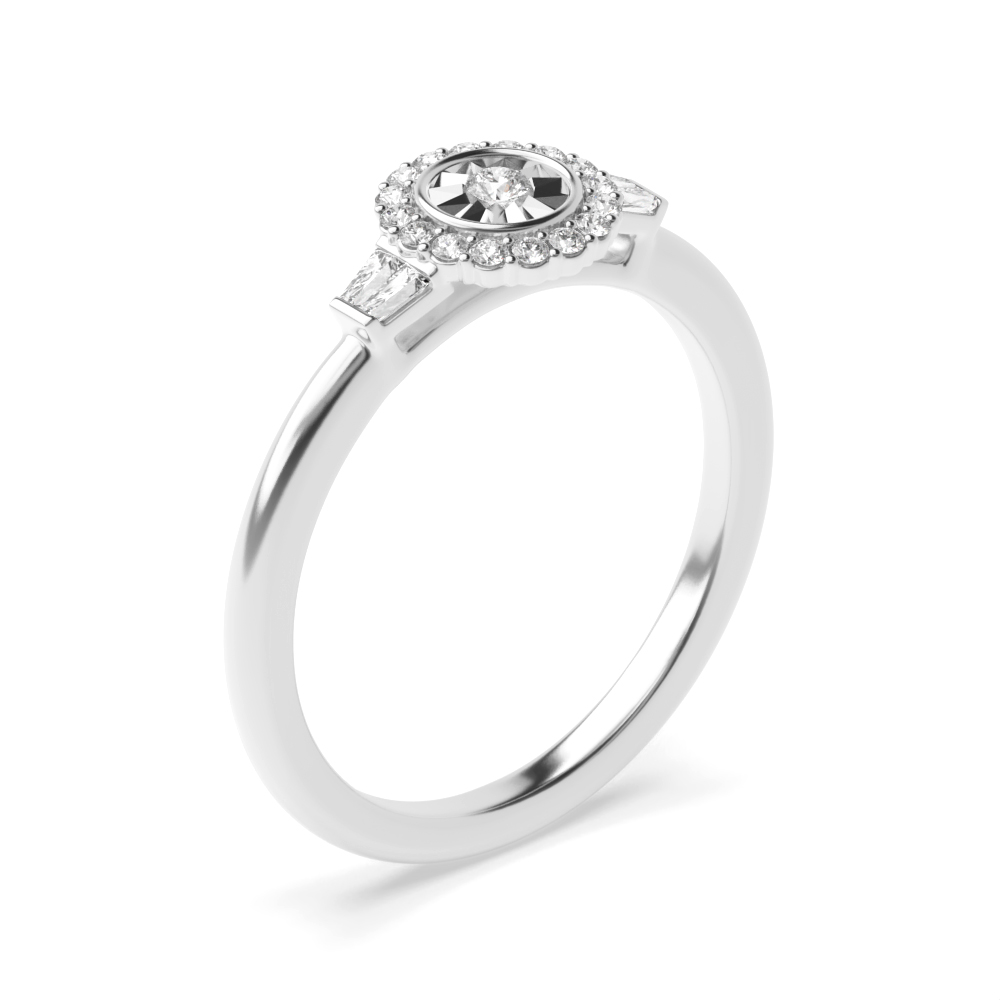 Baguette Diamond and Halo Illusion Set Engagement Ring (7.0mm)