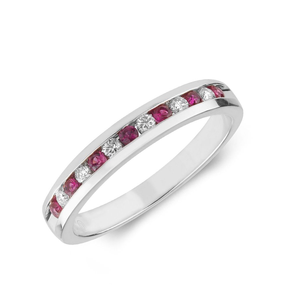 2.0mm Channel Set Half Eternity Lab Grown Diamond and ruby Gemstone Ring