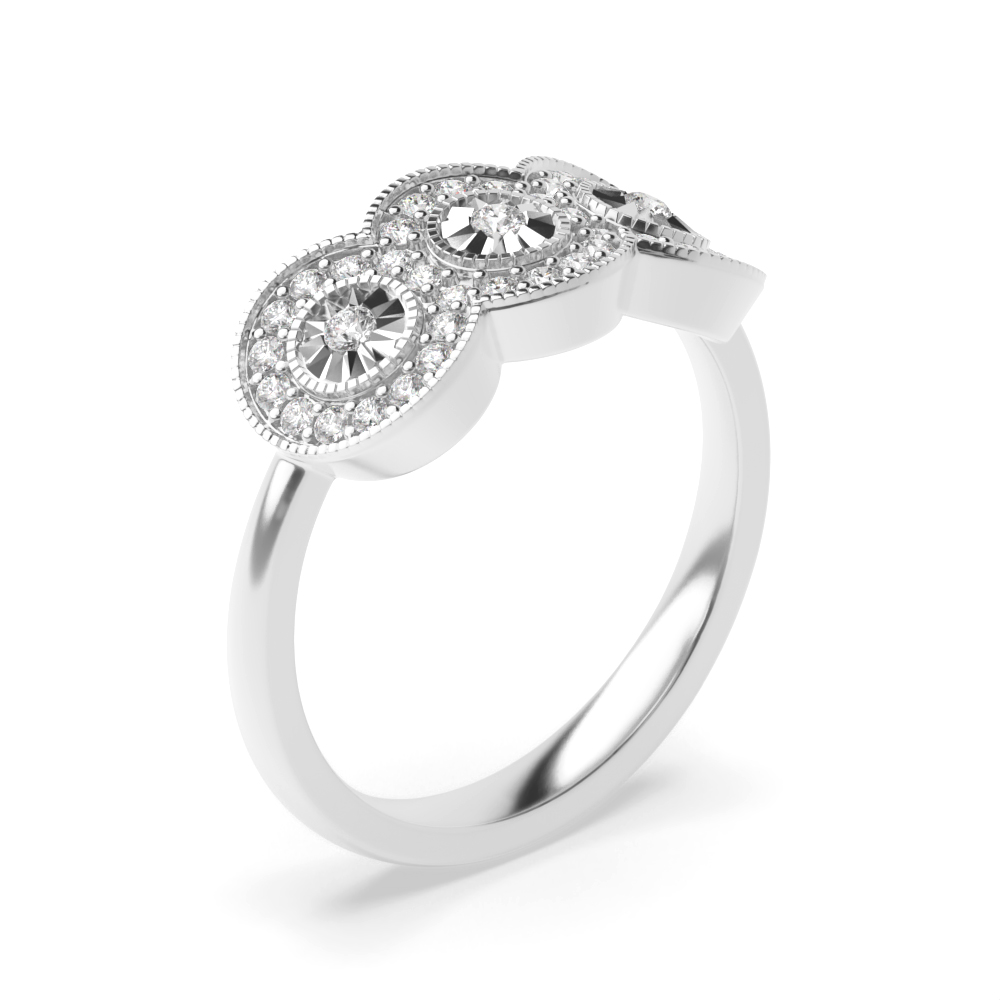 Halo Three Stone Illusion Set Engagement Ring (6.0mm)