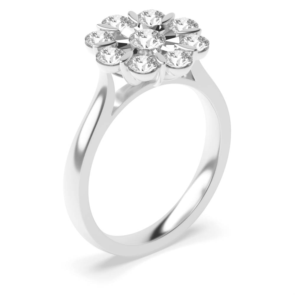 Illusion Set Flower Style Diamond Cluster Engagement Ring (7.0Mm)