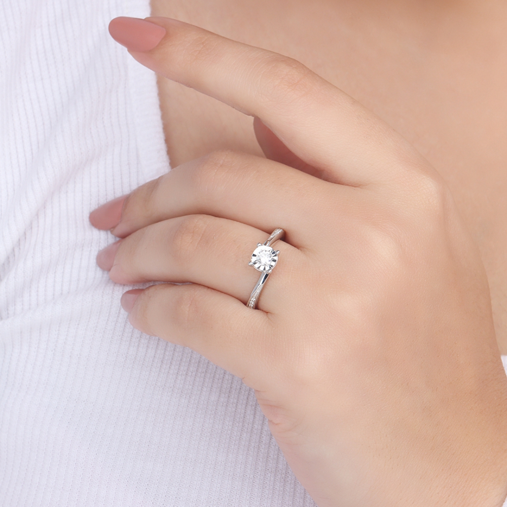 4 Prong Round Lab Grown Diamond Illusion Set Engagement Ring