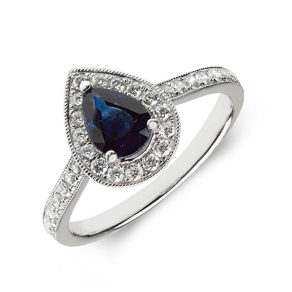 Gemstone Ring With 0.75ct Pear Shape Blue Sapphire and Lab Grown Diamonds