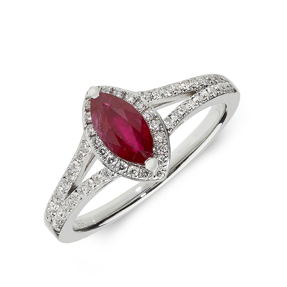 Gemstone Ring With 0.5ct Marquise Shape Ruby and Lab Grown Diamonds