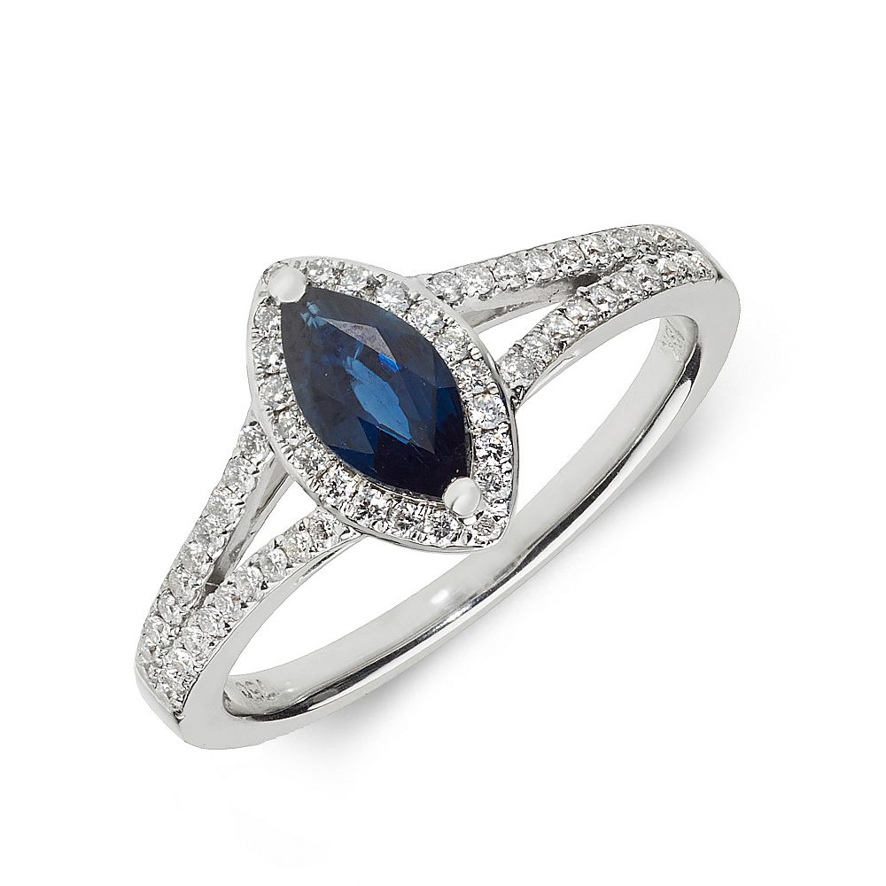 Gemstone Ring With 0.5ct Marquise Shape Blue Sapphire and Diamonds