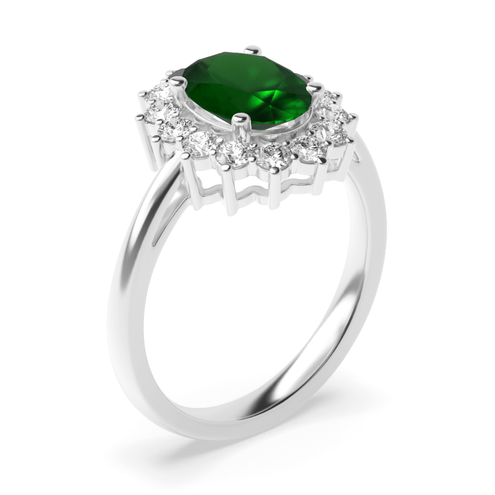 Gemstone Ring With 1.00ct Oval Shape Emerald and Lab Grown Diamonds