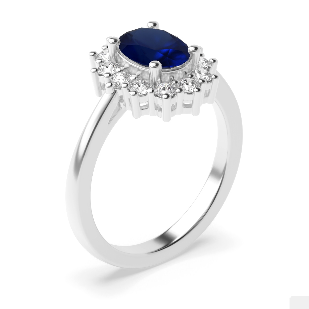 Gemstone Ring With 1.5ct Oval Shape Blue Sapphire and Diamonds