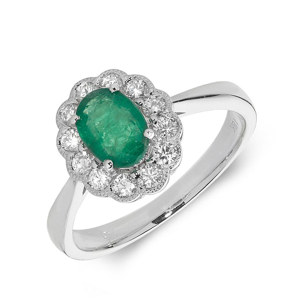 Gemstone Ring With 1ct Oval Shape Emerald and Diamonds