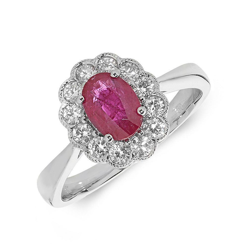 Gemstone Ring With 1ct Oval Shape Ruby and Diamonds