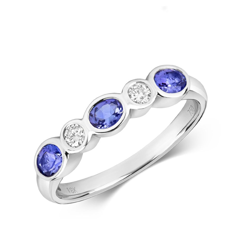 Bezel Set Five Diamond and tanzanite rings