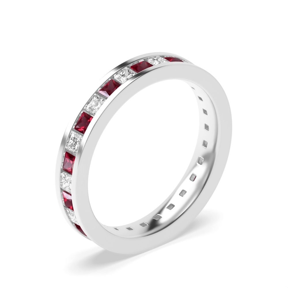 Channel Setting Full Eternity Diamond and Ruby Gemstone Rings (Available in 2.5mm to 3.5mm)