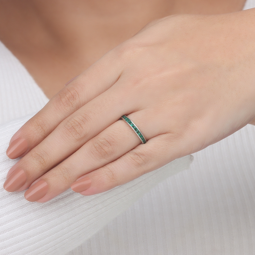 Channel Setting Princess Aurora Mosaic Emerald Full Eternity Diamond Ring