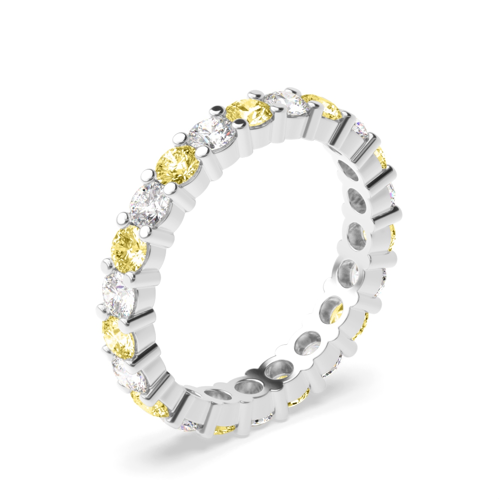 4 Prong Setting Round Shape Lab Created Gemstone And Diamond Full Eternity Ring