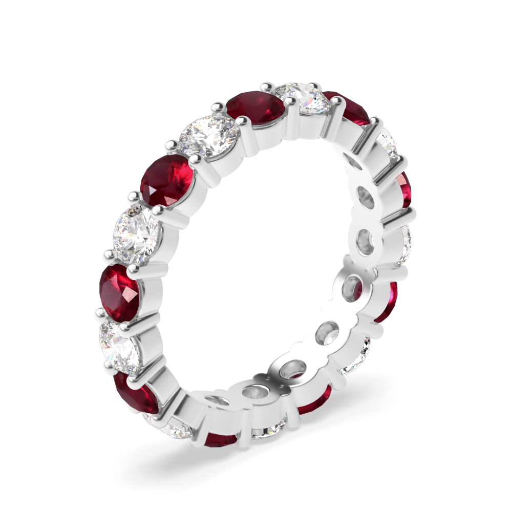 Prong Setting Full Eternity Diamond and Ruby Gemstone Rings (Available in 2.5mm to 3.5mm)