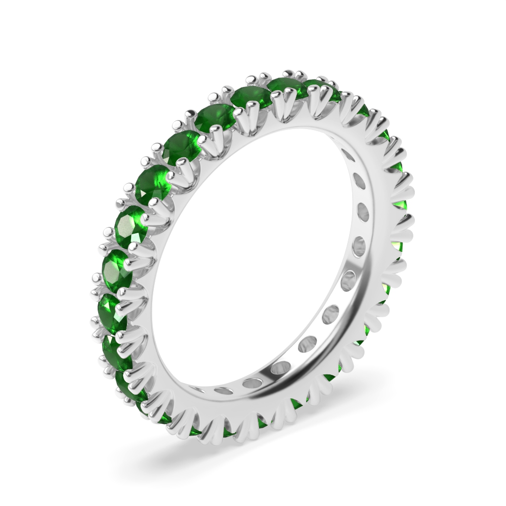 Diamond Cut Prongs Set Full Eternity Gemstone Emerald Rings (Available in 2.5mm to 3.5mm)