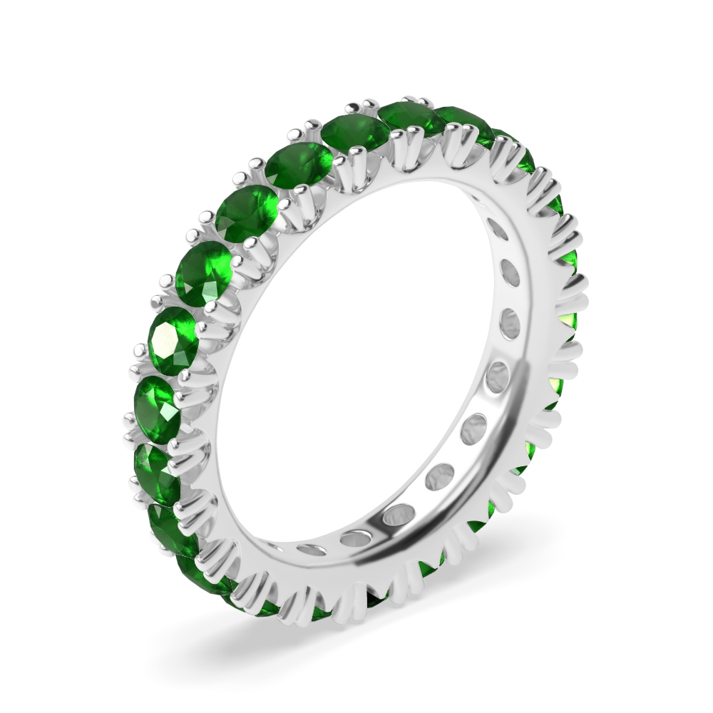 Diamond Cut Prongs Set Full Eternity Gemstone Emerald Rings (Available in 2.5mm to 3.5mm)