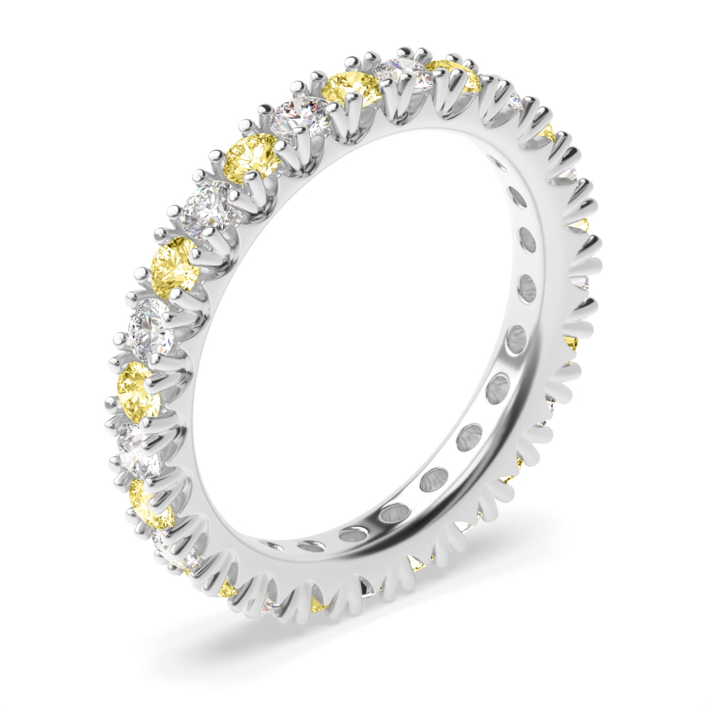 Double Prong Set Round Shape Lab Created Gemstone And Diamond Full Eternity Ring