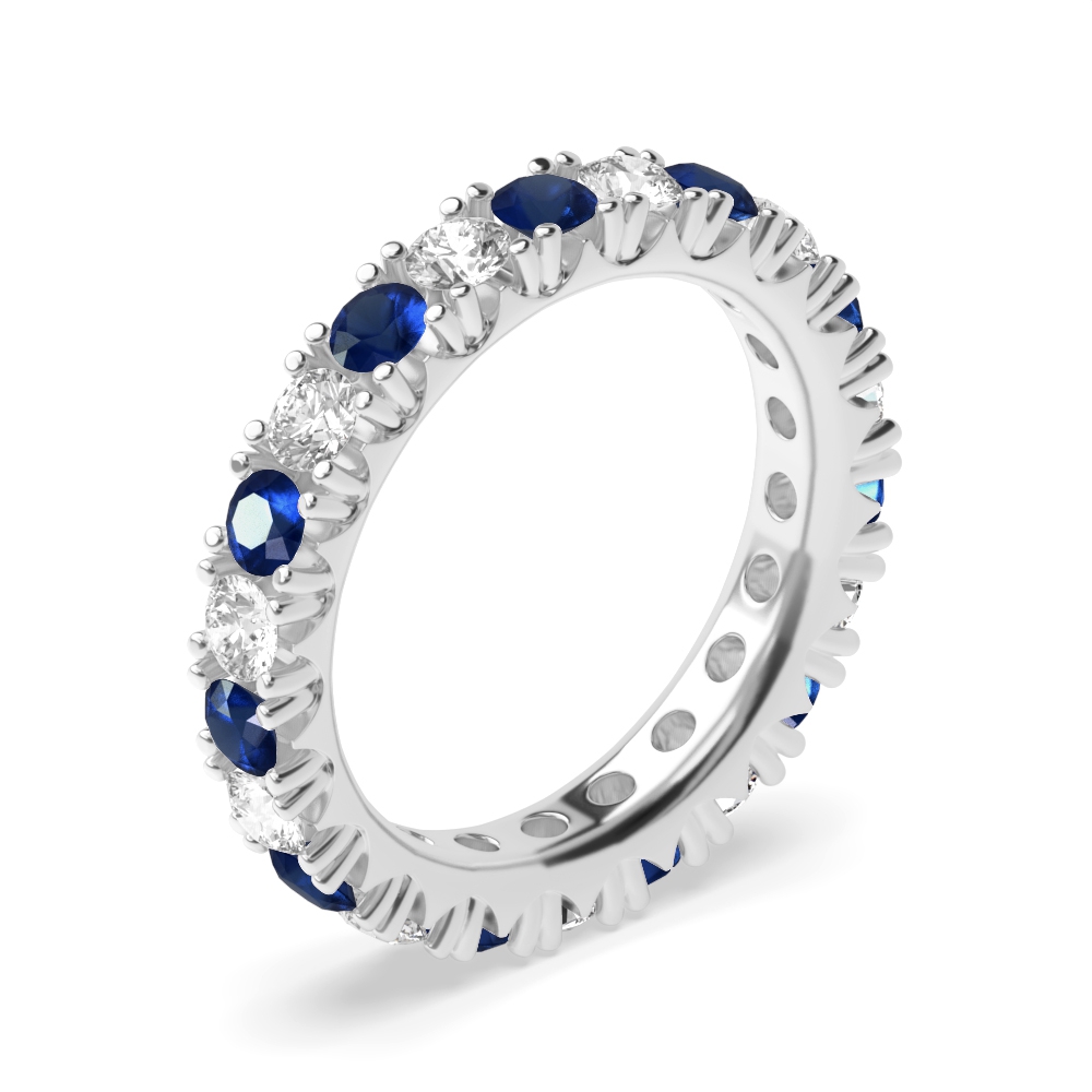 Diamond Cut Prongs Set Full Eternity Diamond and Gemstone Sapphire Rings (Available in 2.5mm to 3.5mm)